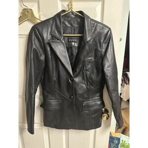 Zapa Paris Buttery 100% Leather Blazer Jacket Black Button Up M 38 Bust VNT Y2k